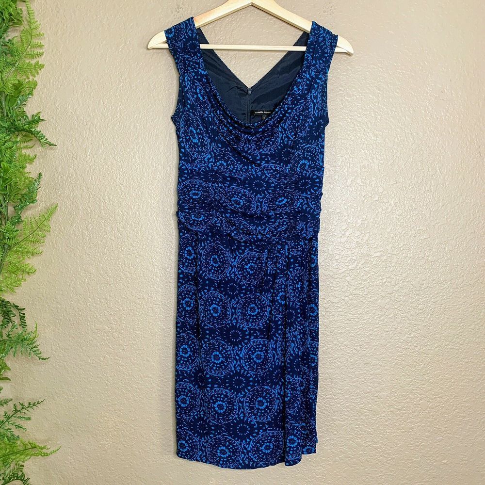 🌳 Nanette Lepore Faux Wrap Dress Ruched Blue 6